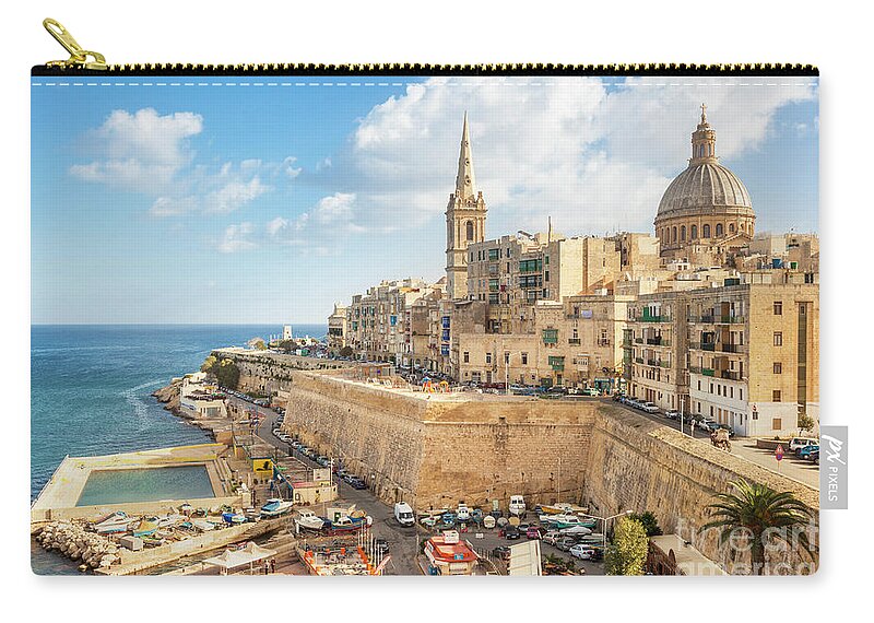 Valletta Skyline Zip Pouch featuring the photograph Valletta and Marsamxett Harbour, Malta by Neale And Judith Clark