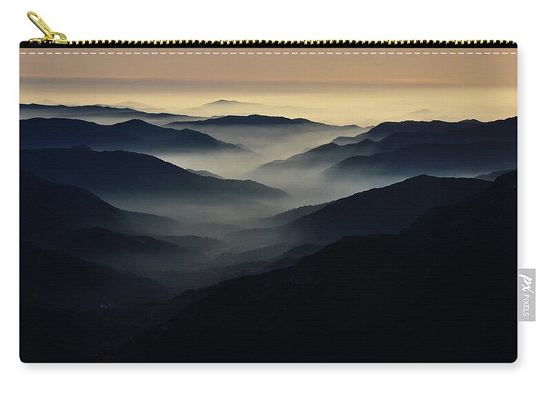Valley Fog Zip Pouch featuring the photograph Valley Fog -- Fog-Filled Valley in the Sierra Nevada Foothills, California by Darin Volpe