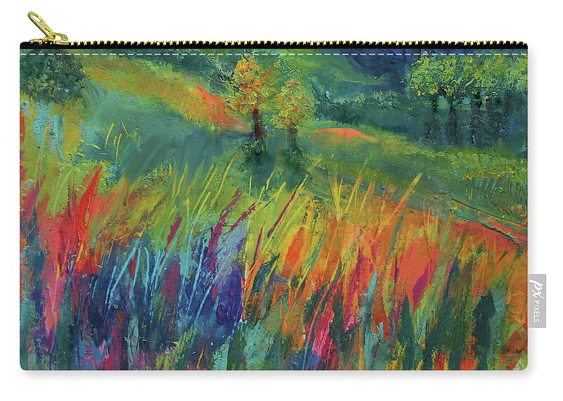 Vivid Landscape Zip Pouch featuring the painting Valley Grasses by Jean Batzell Fitzgerald