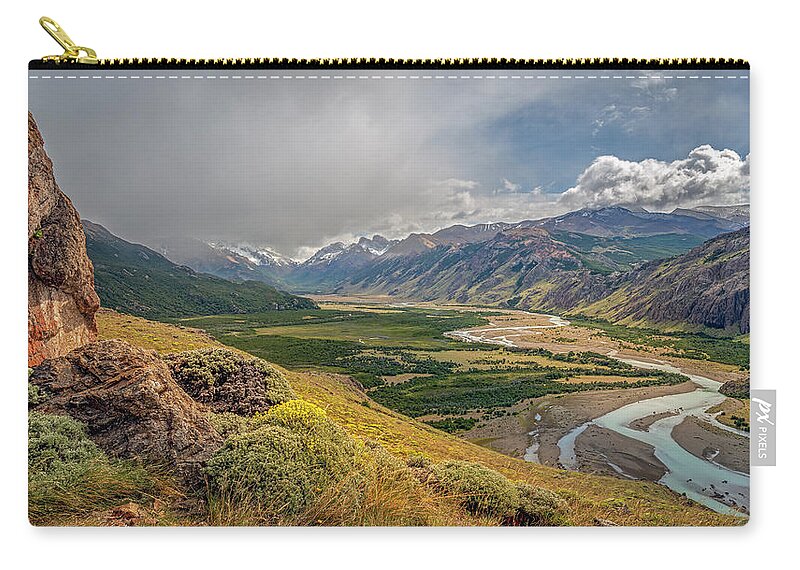 Andes Zip Pouch featuring the photograph Valley of the rio de las vueltas El Chalten by Henri Leduc