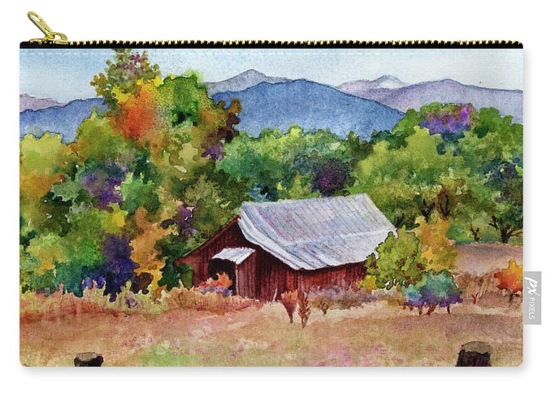Barn Painting Zip Pouch featuring the painting Valmont Barn by Anne Gifford