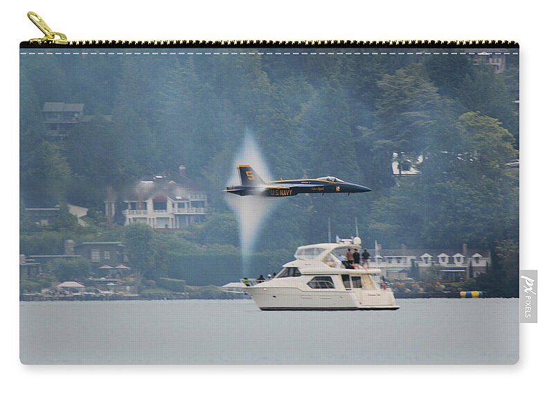 Us Navy Blue Angels Aircraft Vapor Flight Zip Pouch featuring the photograph Vapor Cone by Michael Merry