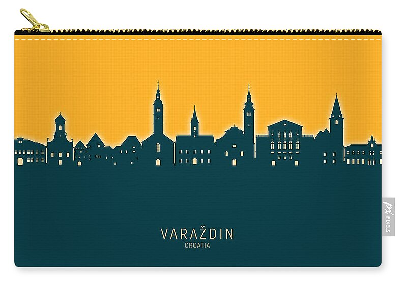 Varaždin Zip Pouch featuring the digital art Varazdin Croatia Skyline #48 by Michael Tompsett
