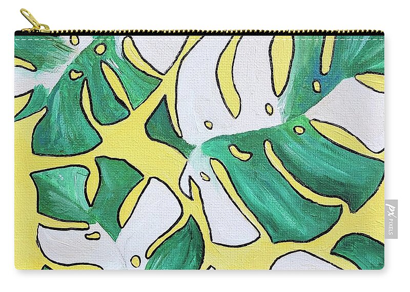 Variegated Monstera Zip Pouch featuring the painting Variegated Monstera by Britt Miller