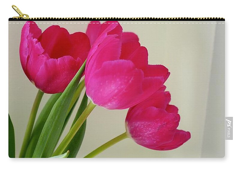 Flowers Zip Pouch featuring the photograph Vase Of Tulips By A Window by Alida M Haslett