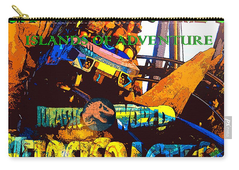  Universals Islands Of Adventure Zip Pouch featuring the mixed media Velocicoaster summer fun work by David Lee Thompson