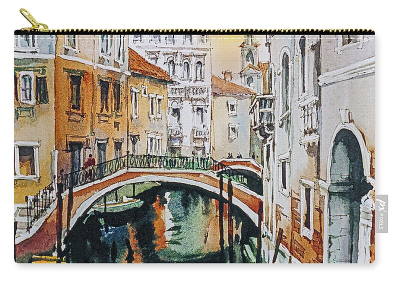 Venice Zip Pouch featuring the digital art Venetian Canal by Maria Rabinky