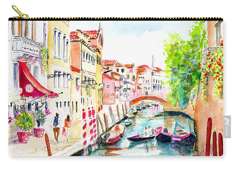 Venice Zip Pouch featuring the painting Venice Canal Boscolo Venezia by Carlin Blahnik CarlinArtWatercolor