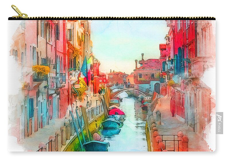 Venice Zip Pouch featuring the painting Venice, Italian Panorama - 02 by AM FineArtPrints
