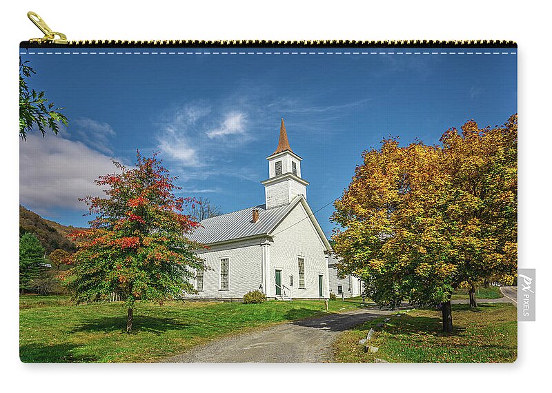 Fall Carry-all Pouch featuring the photograph Vermont Autumn at North Tunbridge Church by Ron Long Ltd Photography