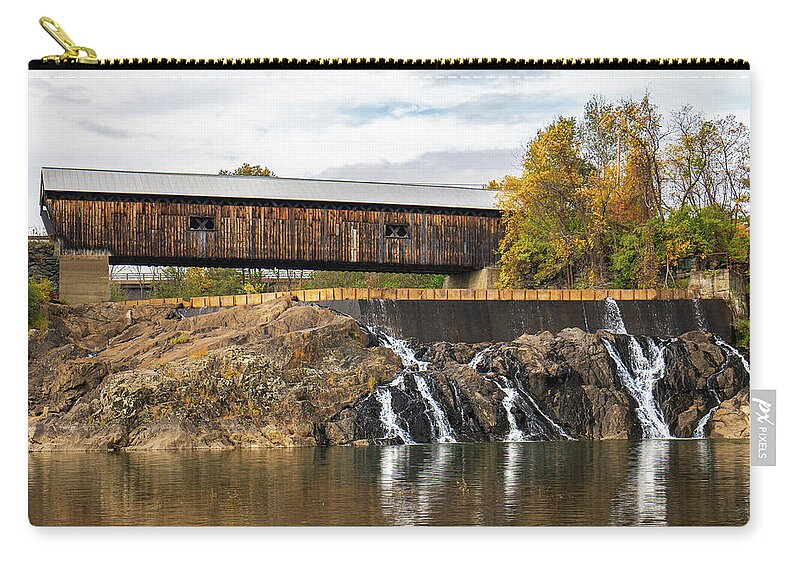 Bridge Carry-all Pouch featuring the photograph Vermont Autumn at Willard Twin Covered Bridges 5 by Ron Long Ltd Photography