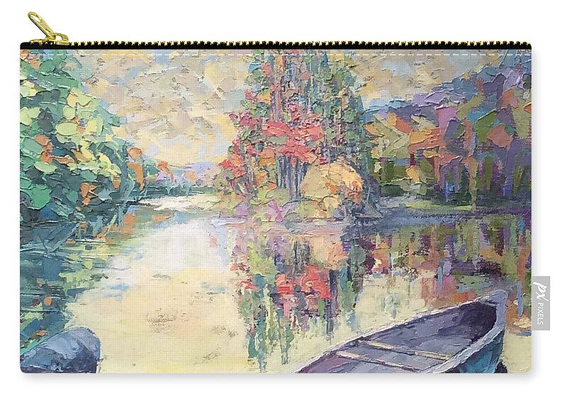 Canoe Carry-all Pouch featuring the painting Vermont Canoe Trip by PJ Kirk