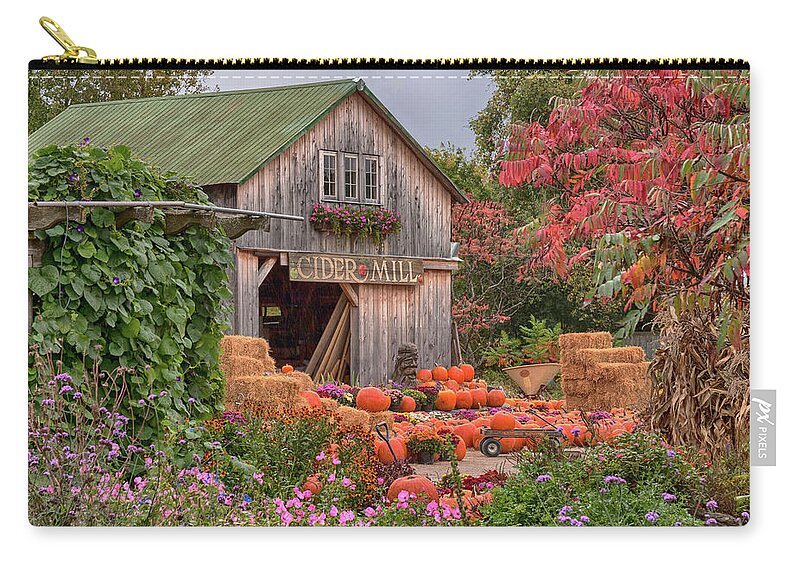 Hudak's Zip Pouch featuring the photograph Vermont pumpkins and autumn flowers by Jeff Folger