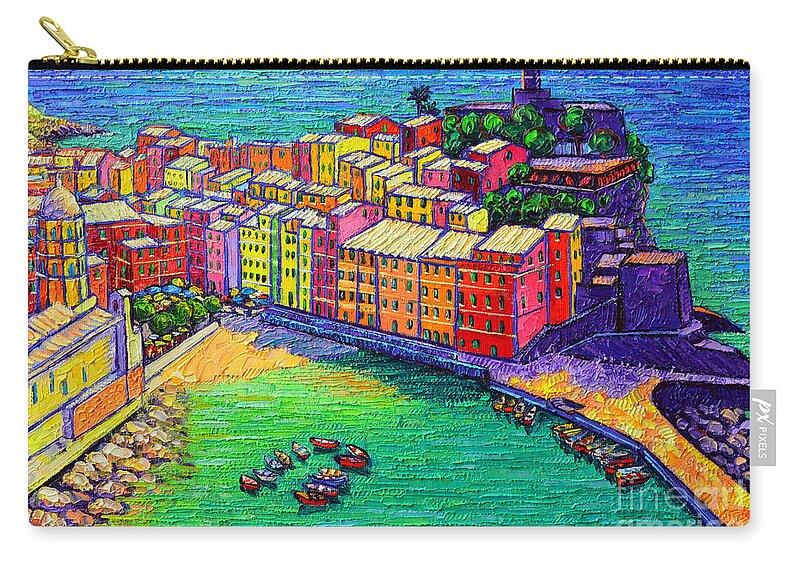 Vernazza Zip Pouch featuring the painting Vernazza Cinque Terre Italy Painting Detail by Ana Maria Edulescu