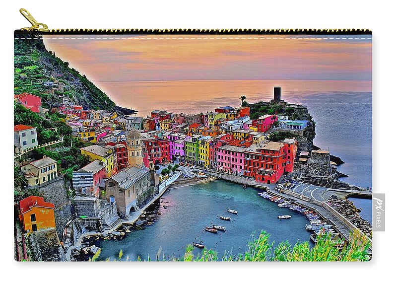 Vernazza Zip Pouch featuring the photograph Vernazza Sunup 2019 by Frozen in Time Fine Art Photography