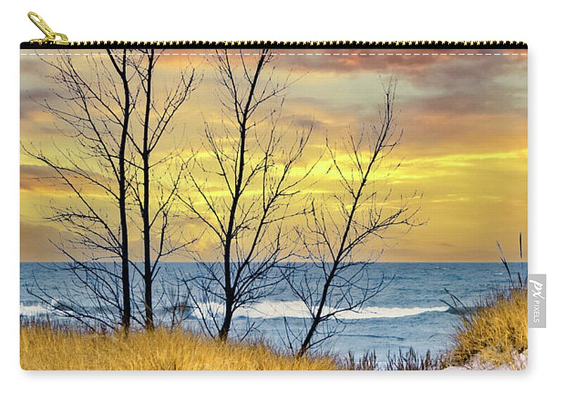 Art Zip Pouch featuring the photograph Vertical Photo of a Beach at Sunset on Lake Michigan by Randall Nyhof