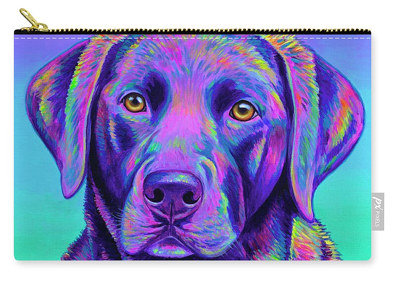 Labrador Retriever Zip Pouch featuring the painting Vibrant Chocolate Labrador Retriever Dog by Rebecca Wang