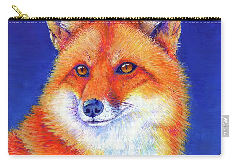 Red Fox Zip Pouch featuring the painting Vibrant Flame - Colorful Red Fox by Rebecca Wang