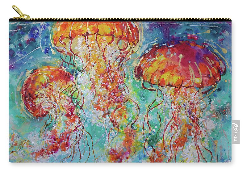  Carry-all Pouch featuring the painting Vibrant Jellyfish by Jyotika Shroff