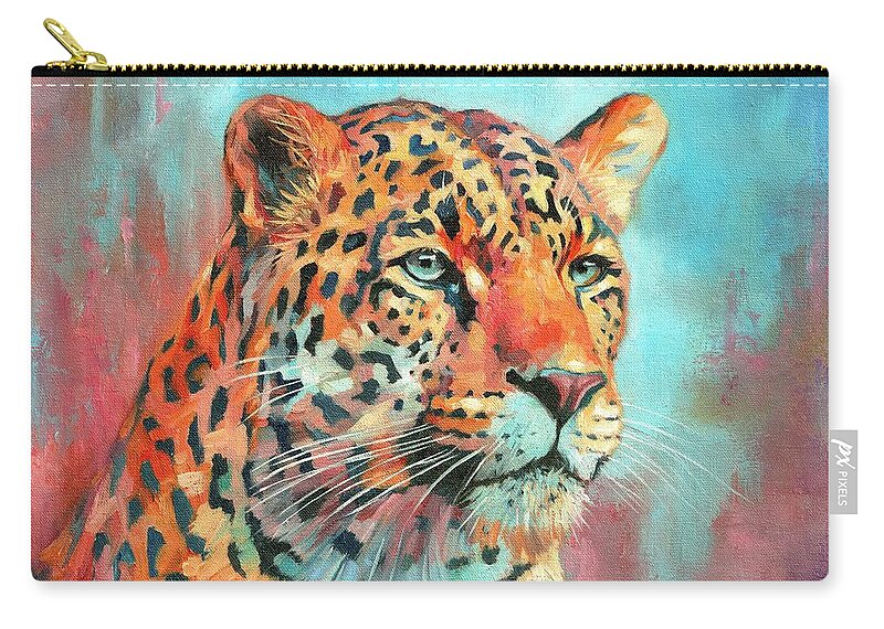 Leopard Zip Pouch featuring the painting Vibrant leopard by David Stribbling