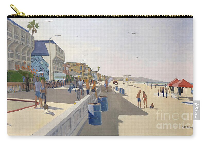 Wayfarer Hotel Zip Pouch featuring the painting View of Mission Beach from the Wayfarer Hotel - San Diego, California by Paul Strahm