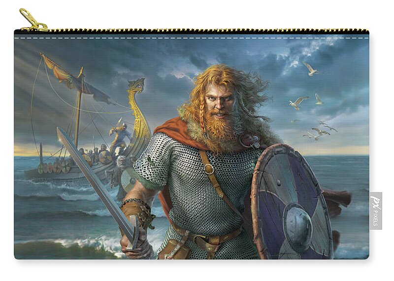 Viking Carry-all Pouch featuring the digital art Vikings by Mark Fredrickson