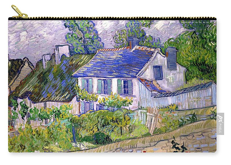 Vincent Van Gogh Houses At Auvers Zip Pouch featuring the painting Vincent van Gogh - Houses at Auvers by Alexandra Arts