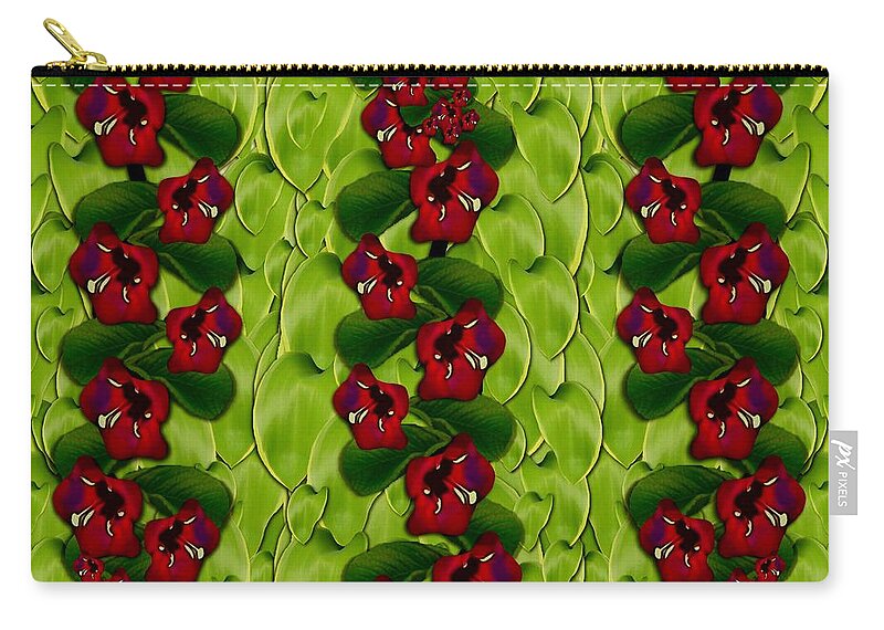 Sunset Zip Pouch featuring the mixed media Vines And Sunset In The Magic Floral Forest by Pepita Selles