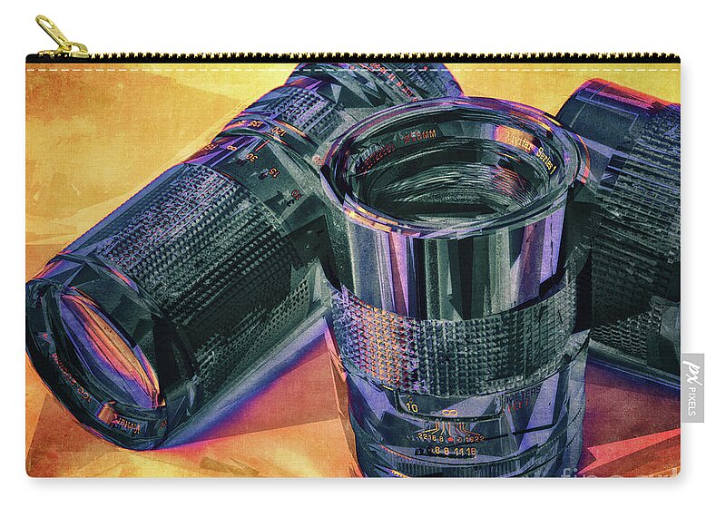 Photography Zip Pouch featuring the digital art Vintage Analog Camera Lenses by Phil Perkins