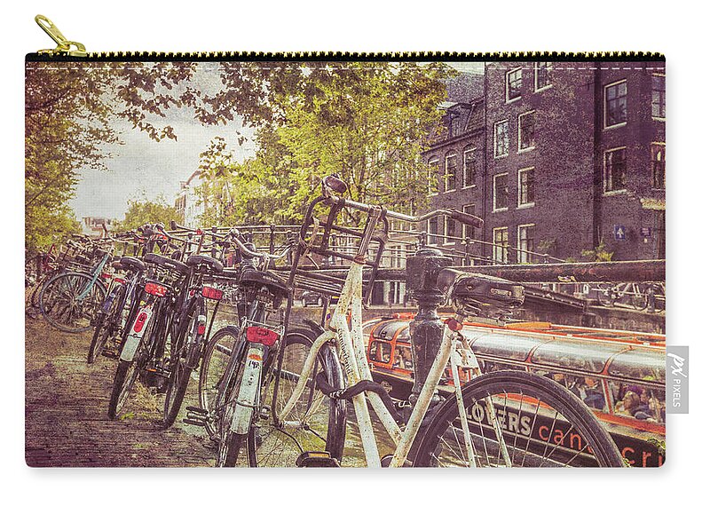Boats Zip Pouch featuring the photograph Vintage Bicycles of Every Color in Amsterdam by Debra and Dave Vanderlaan
