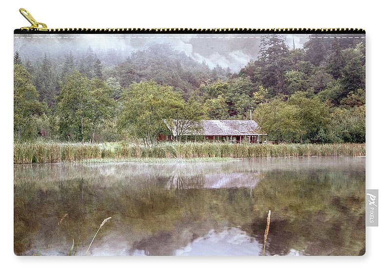 Barns Zip Pouch featuring the photograph Vintage Farm on the Edge of the Lake by Debra and Dave Vanderlaan