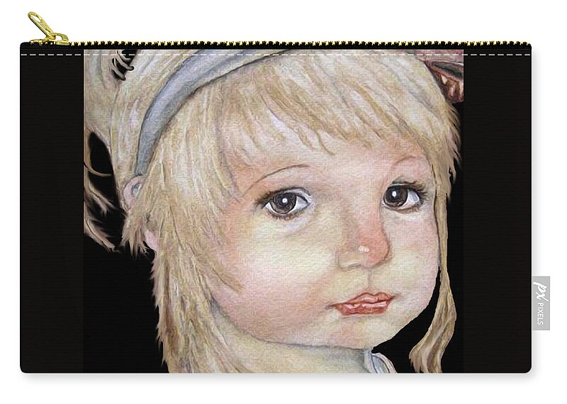 Little Girl Painting Carry-all Pouch featuring the mixed media Vintage Golden Girl by Kelly Mills