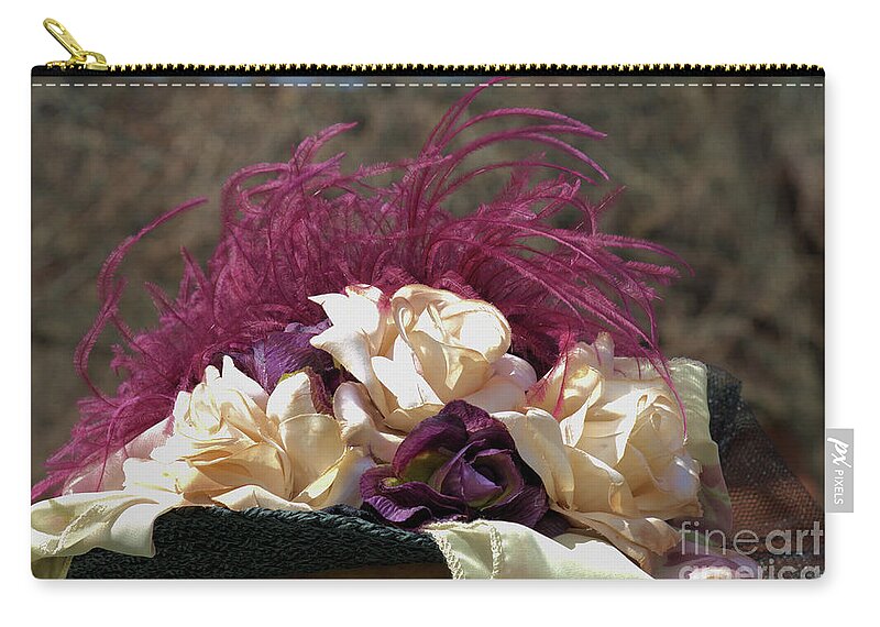 Hat Zip Pouch featuring the photograph Vintage Hat With Fabric Roses by Kae Cheatham