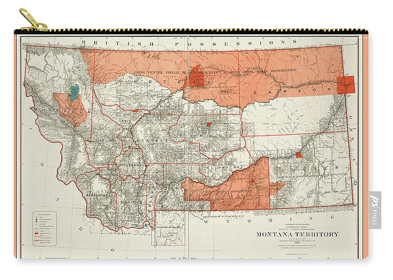 Montana Zip Pouch featuring the photograph Vintage Map State of Montana 1887 by Carol Japp