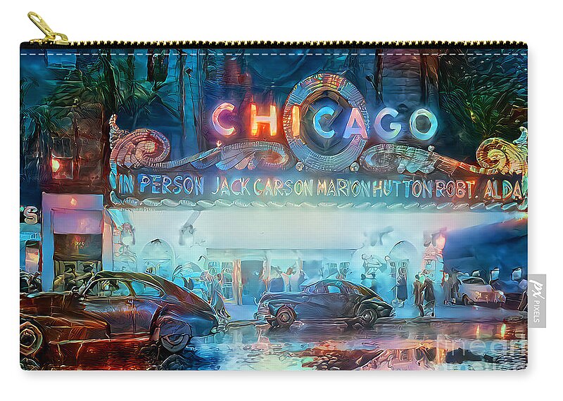 Wingsdomain Zip Pouch featuring the photograph Vintage Nostalgic 1940s Chicago Theatre 20201209 by Wingsdomain Art and Photography