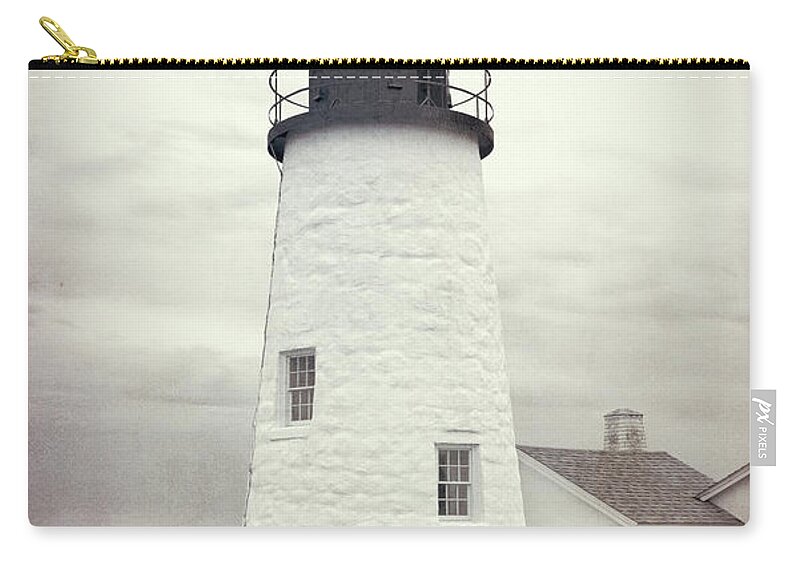 Vintage Pemaquid Point Lighthouse Textured Zip Pouch featuring the photograph Vintage Pemaquid Point Lighthouse Textured by Dan Sproul