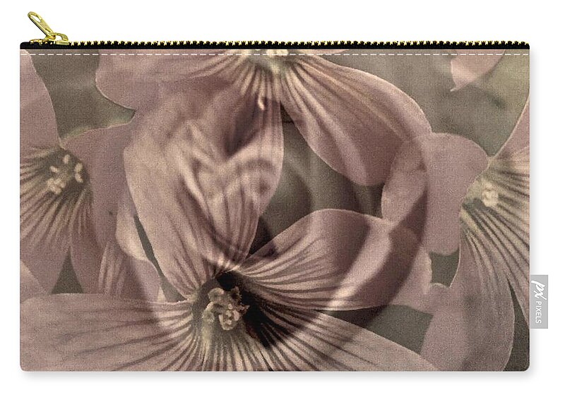 Sepia Zip Pouch featuring the digital art Vintage Rose and Clover by Glenn Hernandez