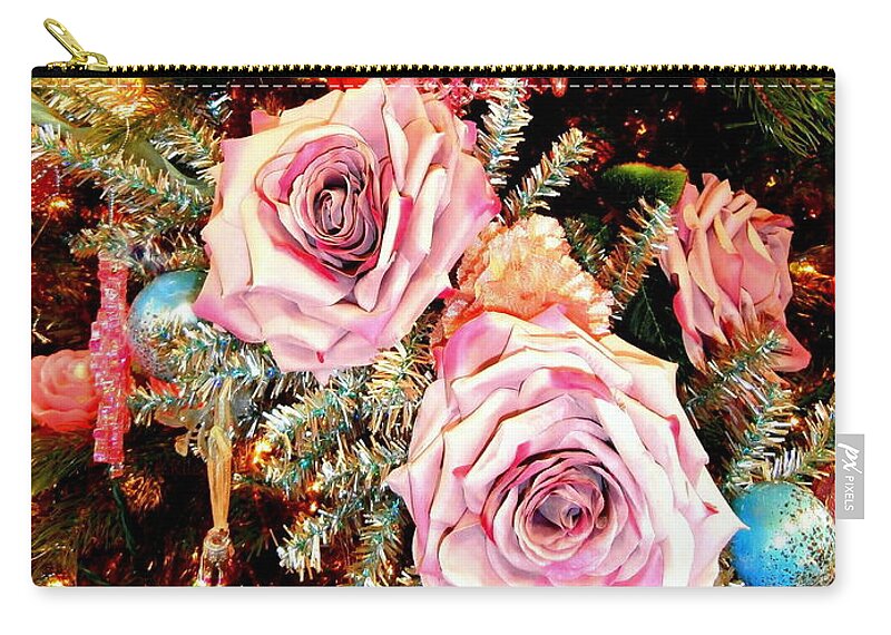 Christmas Zip Pouch featuring the photograph Vintage Rose Holiday Decorations by Janine Riley