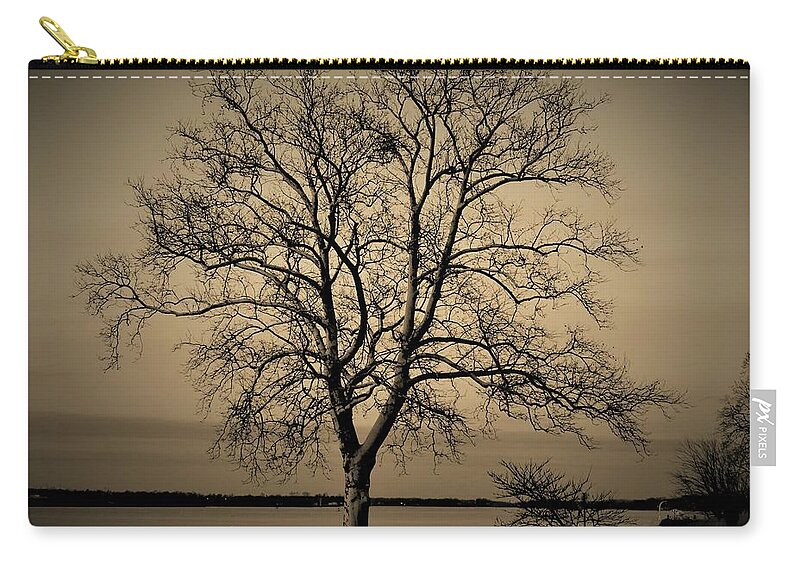 Trees Zip Pouch featuring the photograph Vintage Vignette Version of Tree by the Delaware by Linda Stern