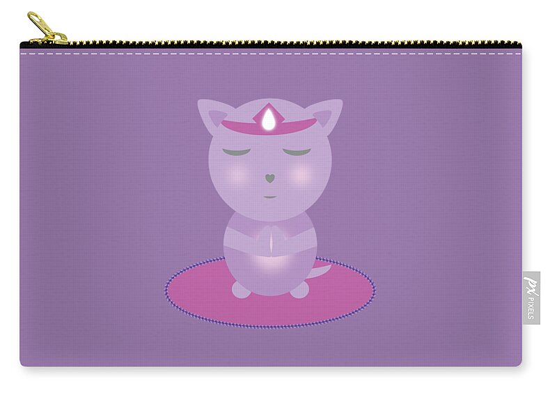 Prayer Zip Pouch featuring the digital art Violet Cat Meditating On The Mat by Barefoot Bodeez Art