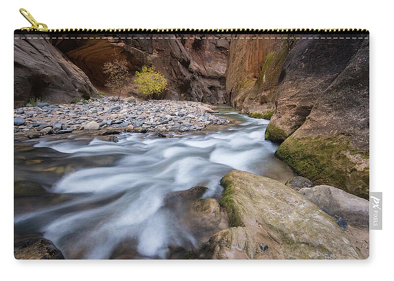 Zion Carry-all Pouch featuring the photograph Virgin River Narrows by Wesley Aston