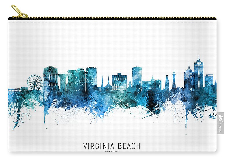 Virginia Beach Zip Pouch featuring the digital art Virginia Beach Virginia Skyline #13 by Michael Tompsett