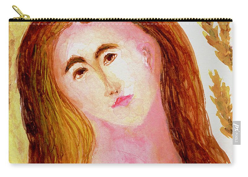 Green Brown Virgo Woman Zip Pouch featuring the painting Virgo Zodiac Sign Goddess Symbol by Anne Nordhaus-Bike