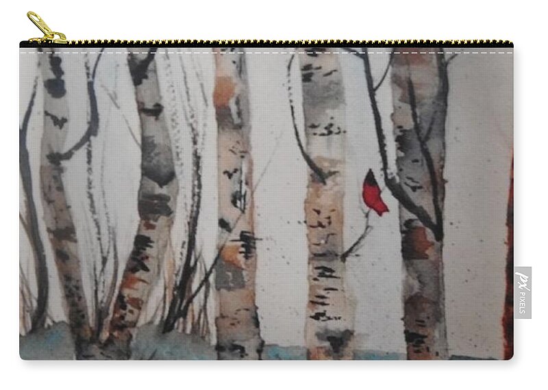 Cardinal Zip Pouch featuring the painting Visiting by Eunice Miller