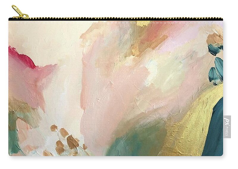 Bright Gold Blue Pink White Abstract Paint Home Decor Pretty Art Zip Pouch featuring the painting Vivacious by Meredith Palmer