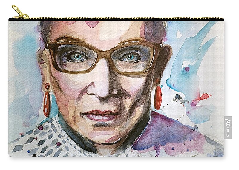Portrait Zip Pouch featuring the painting Voice of Reason - Tribute to RBG by Venetia Bebi