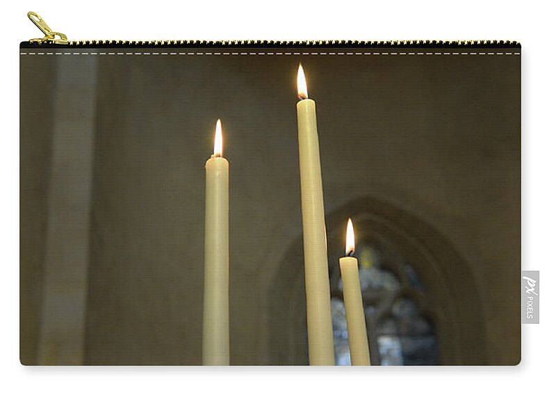 France Zip Pouch featuring the photograph Votive candles, Nevers Cathedral -Cathedrale Saint-Cyr-et-Sainte-Julitte de Nevers-, Nevers, Nievre, Burgundy, France by Kevin Oke