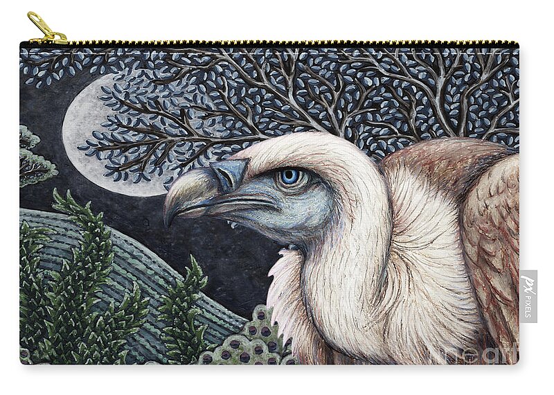 Ruppell's Vulture Zip Pouch featuring the painting Vulture Moon by Amy E Fraser