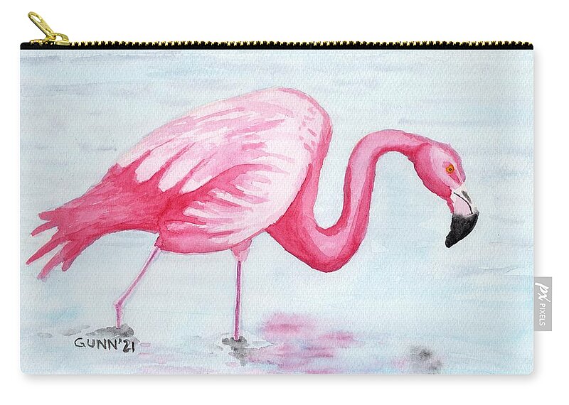 Flamingo Zip Pouch featuring the painting Wading Flamingo by Katrina Gunn
