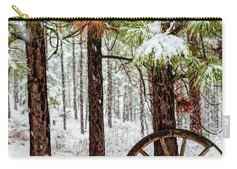 Landscape Zip Pouch featuring the photograph Wagon Wheel Snow by Pamela Dunn-Parrish
